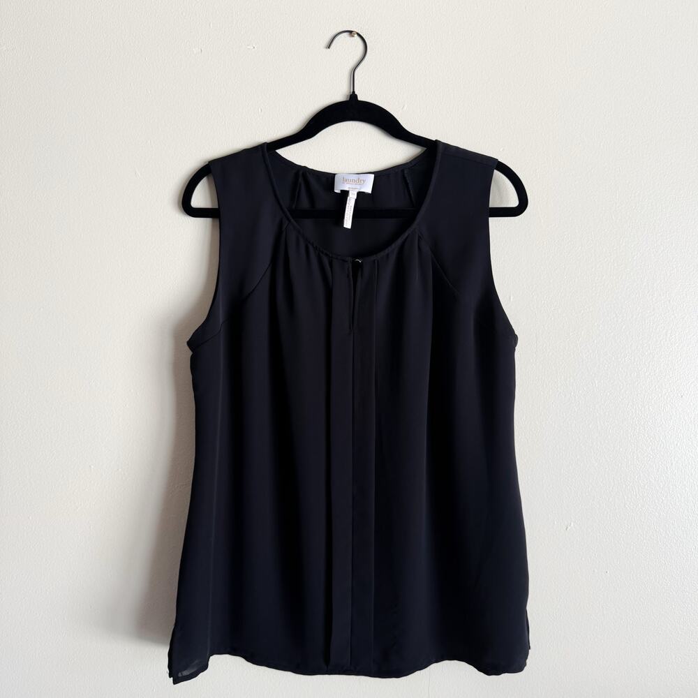 Laundry by Shelli Segal Black Sleeveless Front Pleated Blouse - Size 14